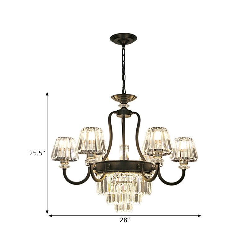6/8 bulbes lampe de plafond traditionnelle luminaire de lustre en cristal conique en noir en noir