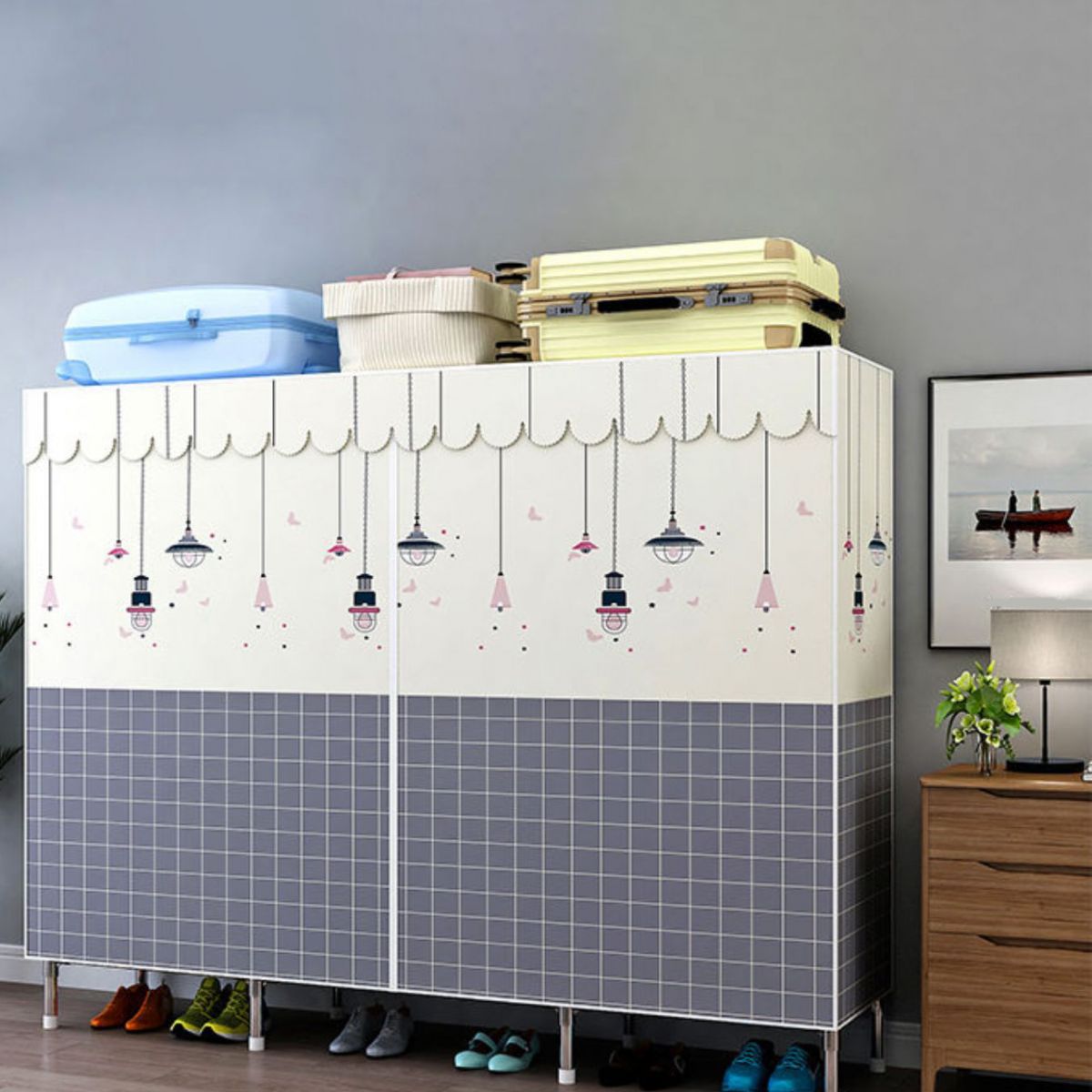 Modern Style Wardrobe Armoire Aluminum Alloy Frame Wardrobe Cabinet for Home