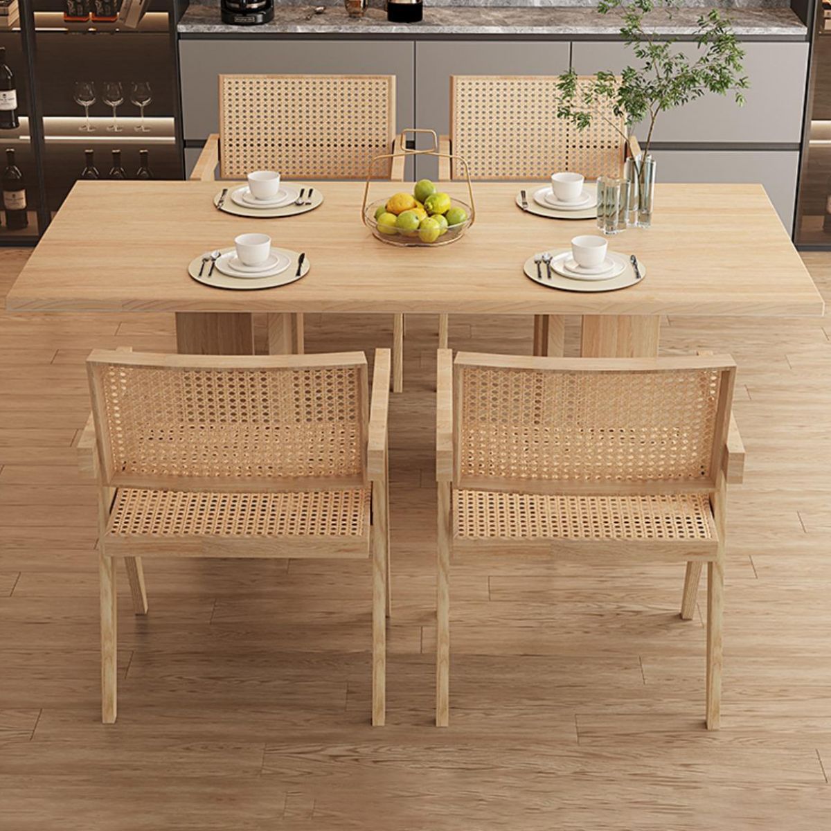 Rectangle Double Base Dining Table Modern Pine Wood Table for Kitchen