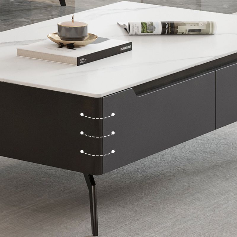 Rectangular Slate Top Coffee Table with 4 Drawers Metal 4 Legs Cocktail Table