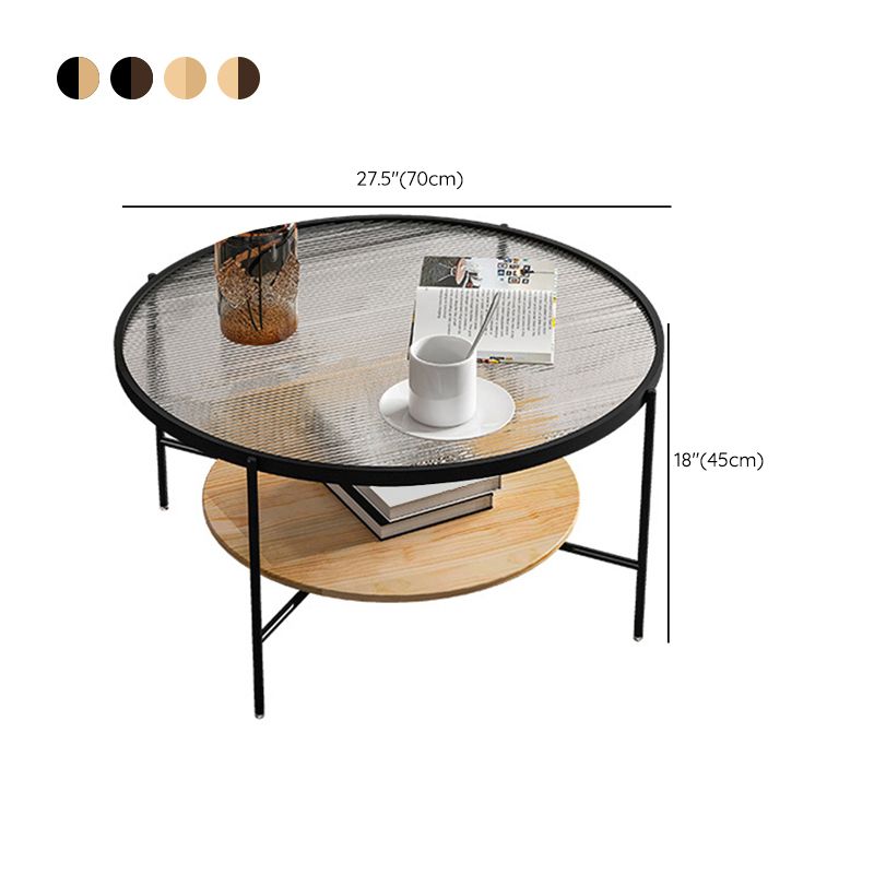 Glass Top 4 Legs Coffee Table Modern Round Cocktail Table in Black/Gold