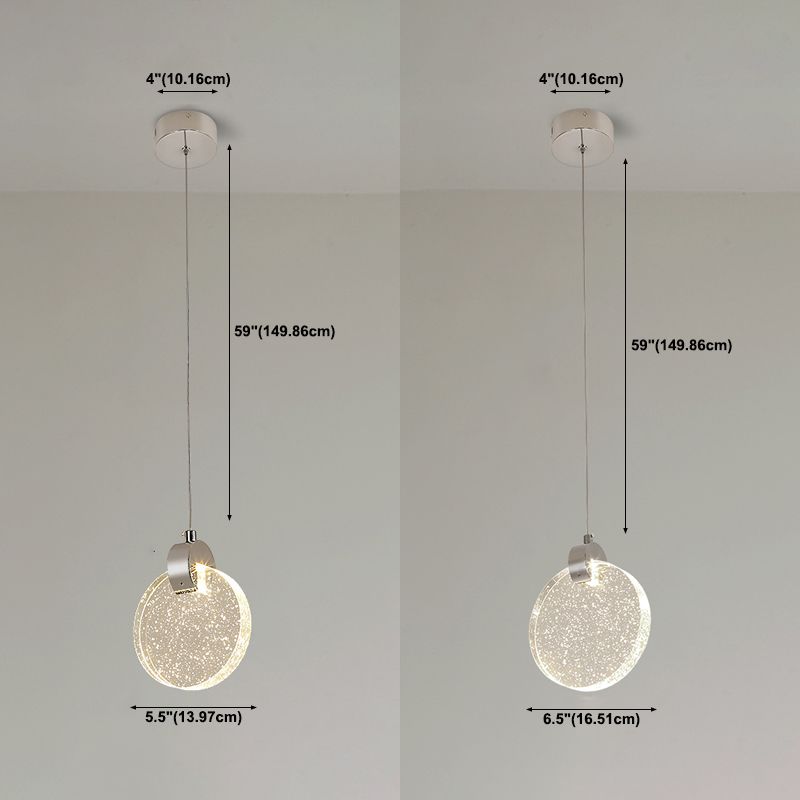 1-Light Hanging Light Fixture Modern LED Pendant Lamp with Crystal Shade for Bedroom