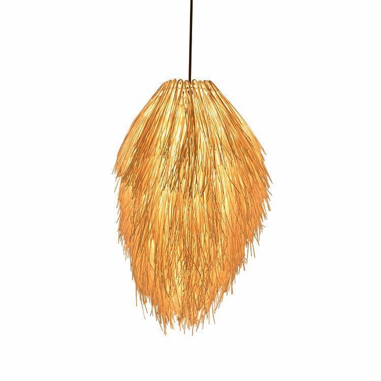 Bamboo Teardrop Pendant Lighting Contemporary 1 Light Hanging Light Fixture in Beige