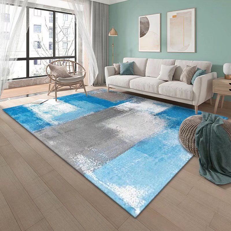 Dark Grey Abstract Print Rug Polyester Modern Rug Washable Rug for Living Room