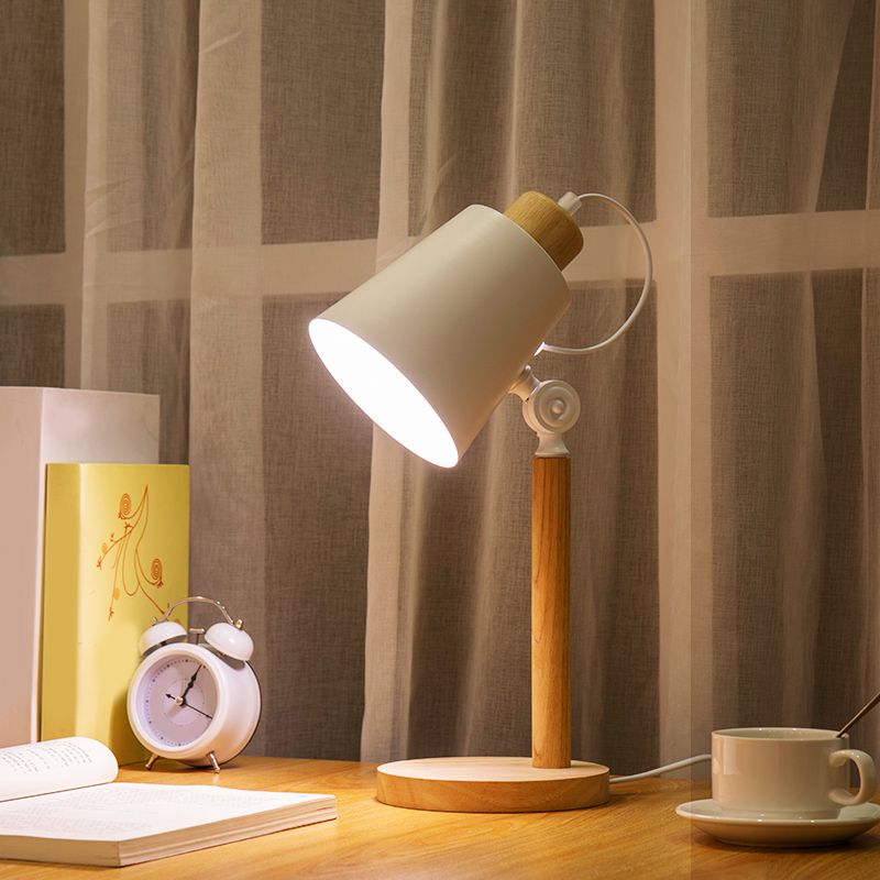 Conical Table Lamp Nordic Metal 1 Head Wood Study Light with Adjustable Joint