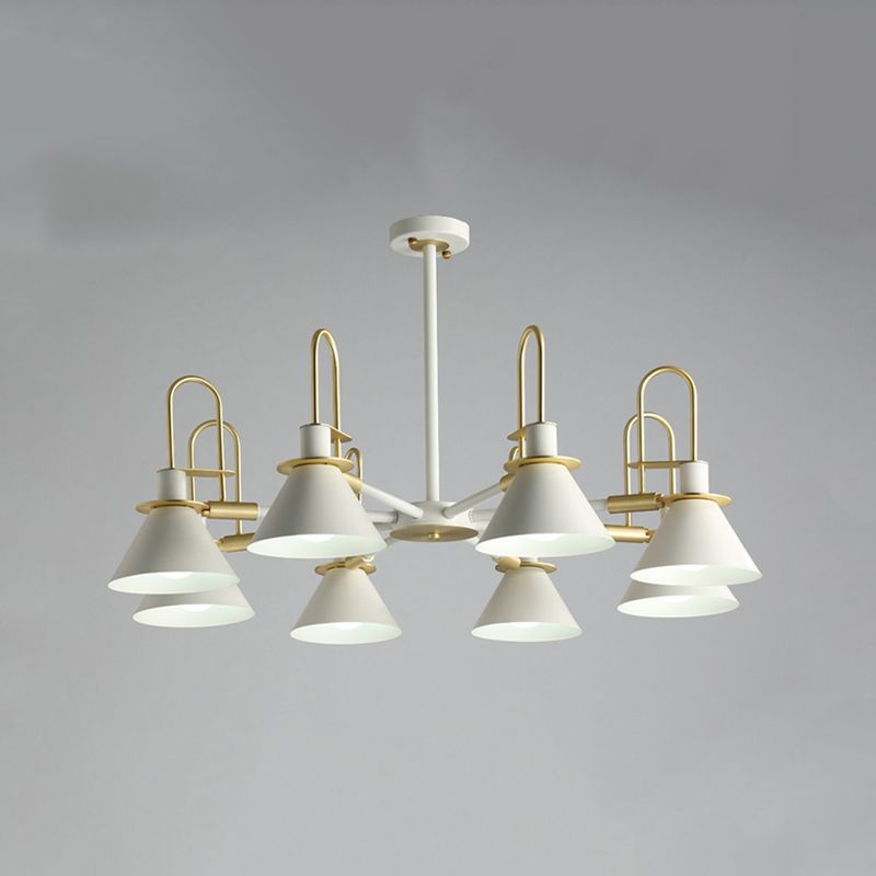 Cone Shade Chandelier Light Nordic Metal Living Room Hanging Pendant with Arc Arm