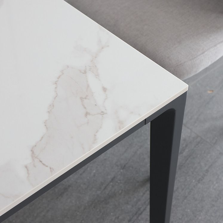 Sintered Stone Top Dining Table Rectangle Table in White with Metal Base and 4 Legs