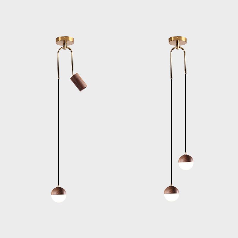 Modern Wood Pendant Lighting Fixture 2-Light Suspension Pendant Light with PMMA Shade