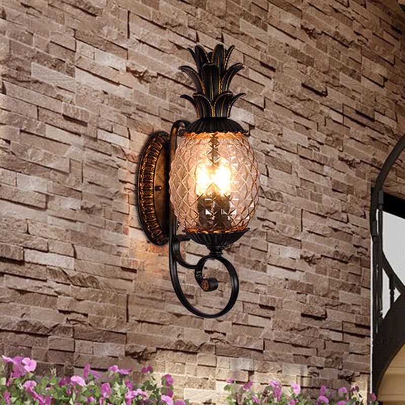 Lampada da parete ananas antica con montaggio a parete a 1 lampadina in vetro rigato grigio fumo in ottone per esterni