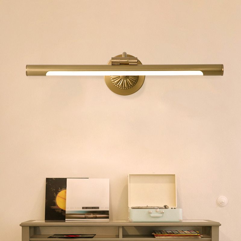 Brass Straight Mirror Light American Style 1 Light Wall Lamp for Bathroom