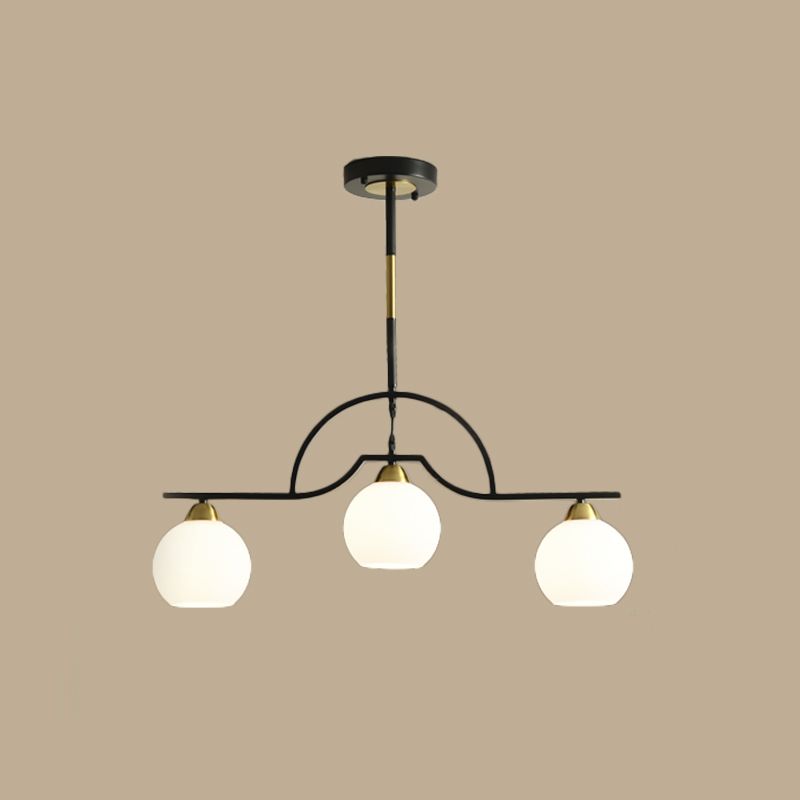 Modern 3 Bulbs Island Light Fixture Black Finish Ball Suspension Pendant Lamp with Cream/Clear Glass Shade