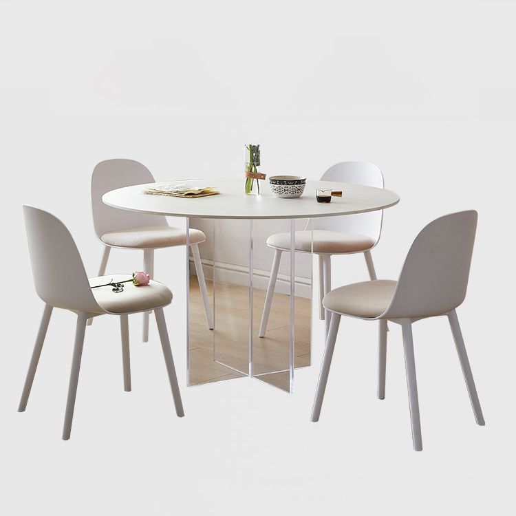 Round Dining Table Set 1/3/4/5 Pcs Acrylic Base Dining Table with Plastic Side Chairs