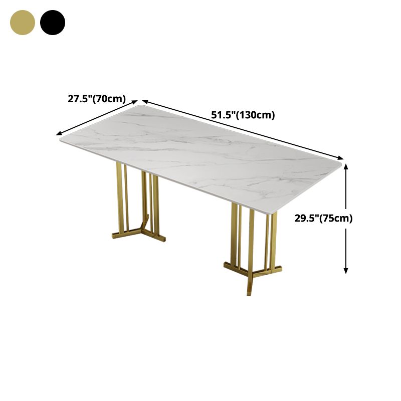 Sintered Stone White Dining Table Traditional Luxury Dining Table with Metal Base