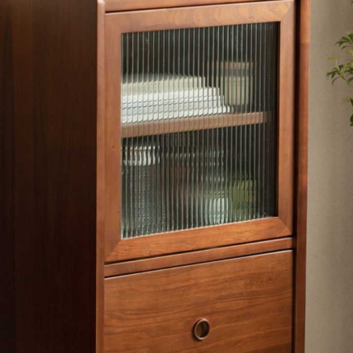 No Distressing Glass Paned Natural Solid Wood Accent Cabinet with Doors