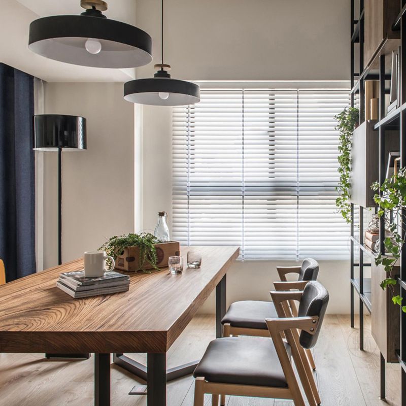 Rectangle Table  Industrial Solid Wood Top Dining Table with Metal Base