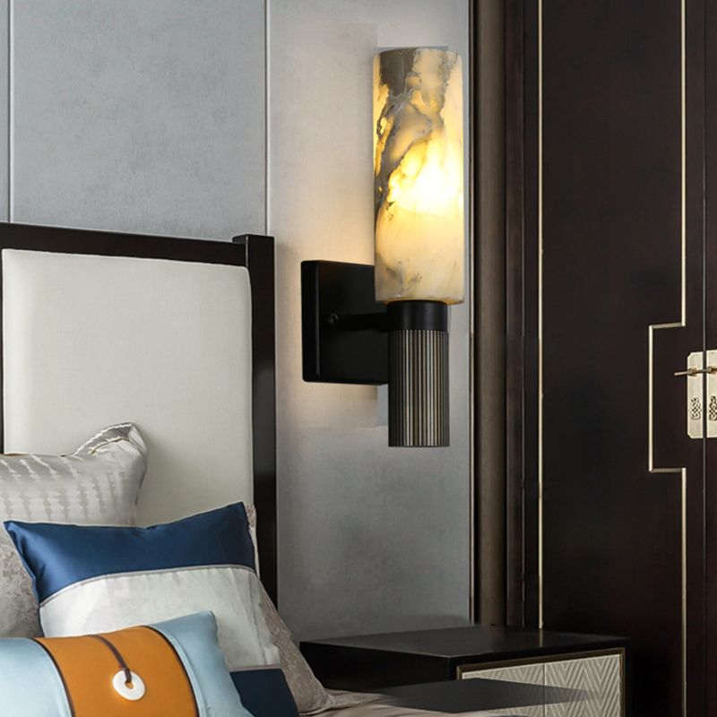 Nordic Metal Wall Light Cylinder 15" High Wall Sconce with Mica for Living Room