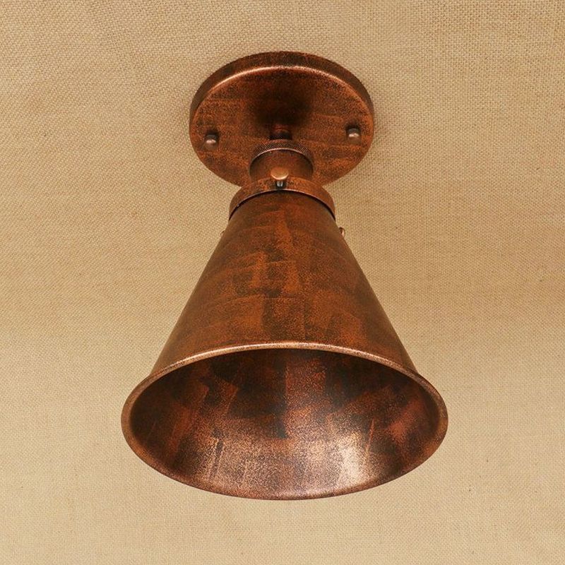 1 Light Metallic Semi Flush Light Vintage Style Rust/Copper Tapered Indoor Semi Flush Light Fixture