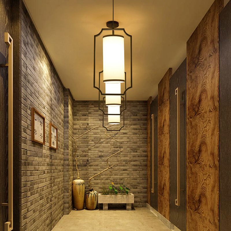 Éclair de suspension ombragée en tissu Minimaliste à 1 léger pendentif en noir et blanc pour couloir