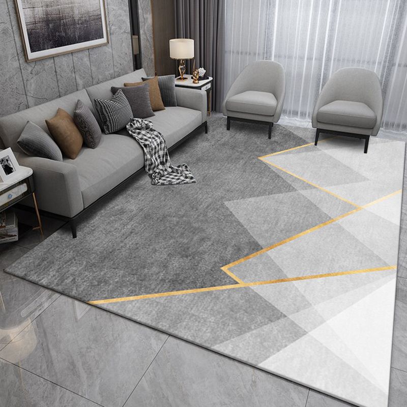 Grey Tone Modern Indoor Rug Polyester Geometric Print Carpet Easy Care Rug for Home Decoration