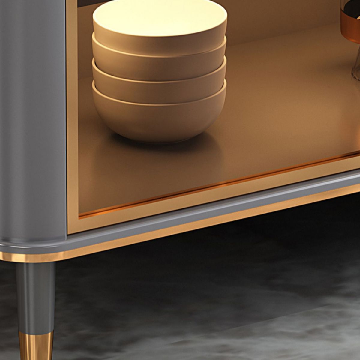 Glam Sideboard Stone Glass Doors Side Board with Cabinet and Drawers