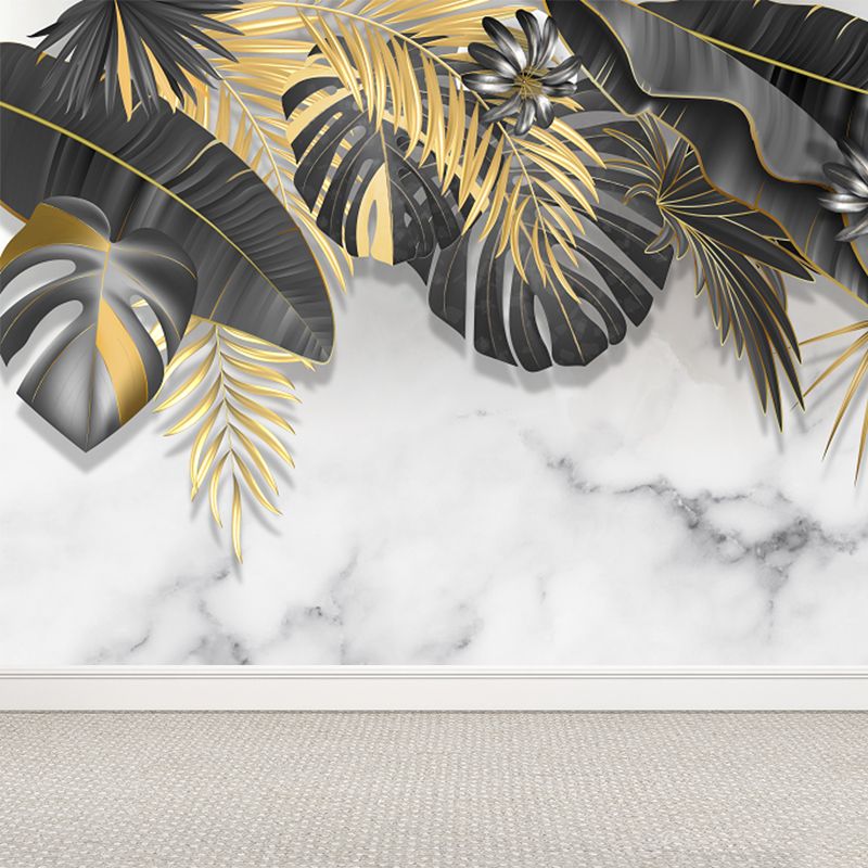 Black Tropical Mural Wallpaper Huge Botanical Leaves Wall Decor for Girls Bedroom
