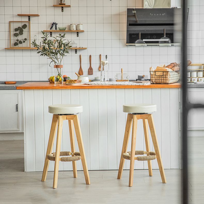 Modern Counter Bar Stool Armless Leather Bar Stool with Footrest and Swivel, Wood Base