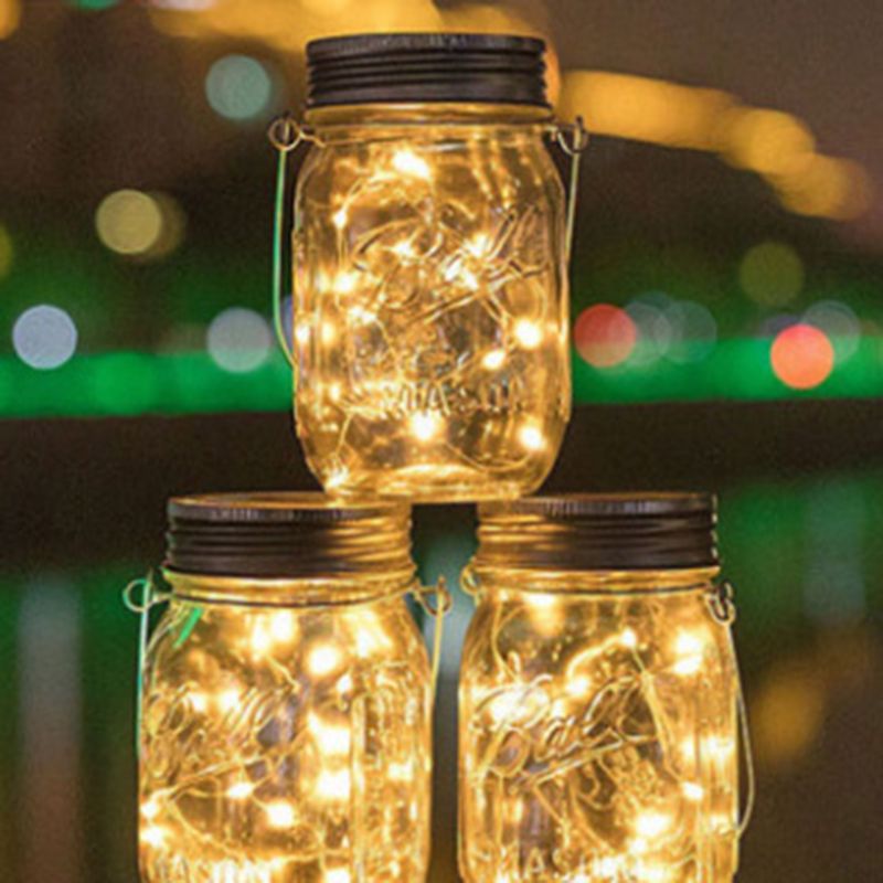 Mason Jar Shape Garden Solar Suspension Lighting Clear Crackle Glass LED Pendant Light