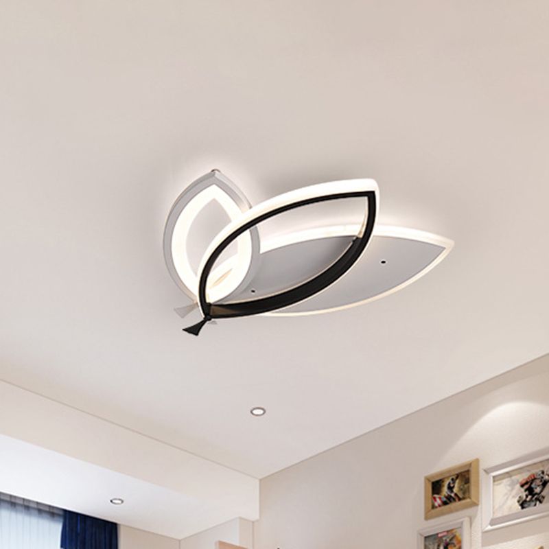 Leaves Design Acrylic Flush Mount Lighting Black/Orange LED Ceiling Light Fixture for Kid Bedroom