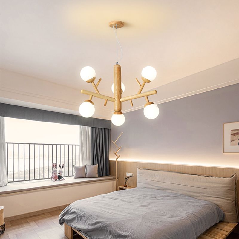 Hölzerne Kronleuchter Decke Hängende Leuchte mit Glasschatten für Schlafzimmer