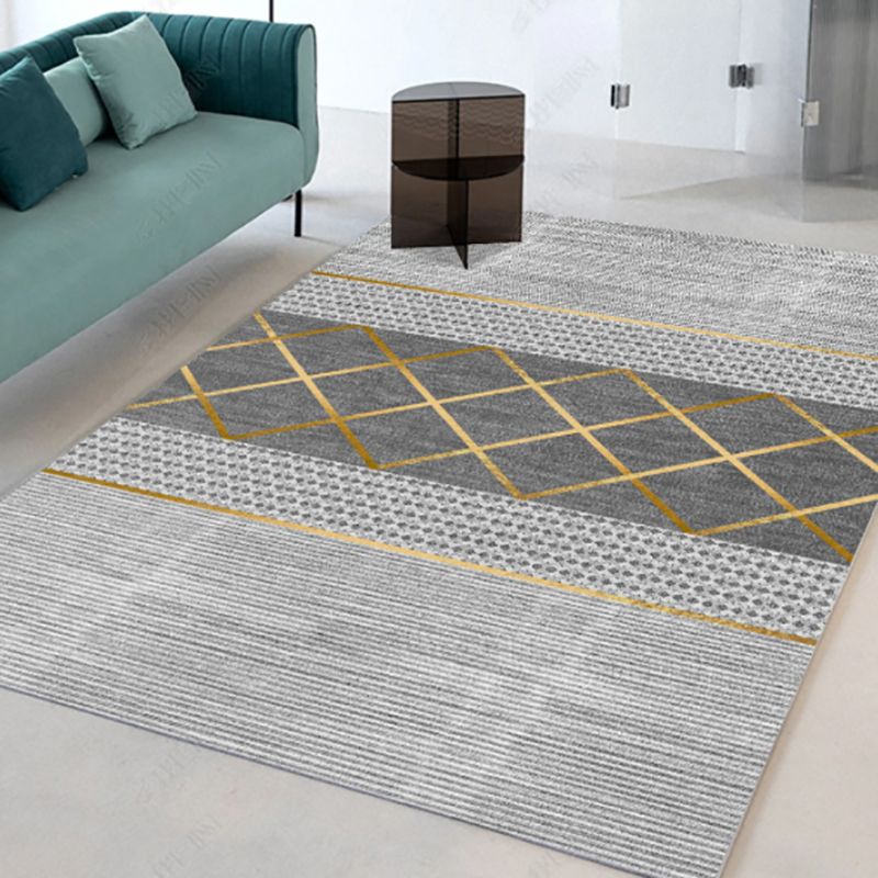 Gray Stripe Rug Blending Modern Indoor Rug Non-Slip Backing Rug for Home Decor