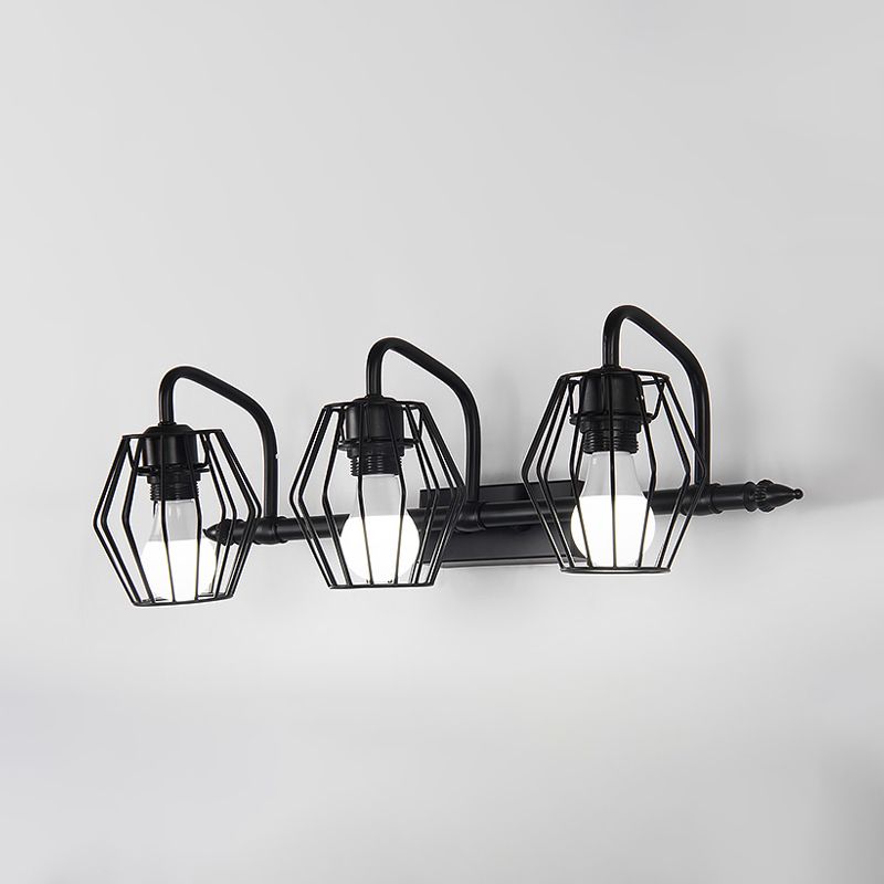 Metal Caged Wall Mounted Lamp Industrial 2/3 Lights Living Room Sconce Light in Black/White