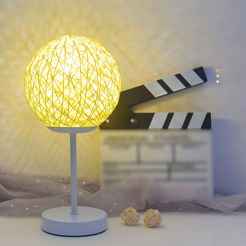 Macaron Table Lamp 1-Light LED Desk Light with Rattan Shade for Living Room