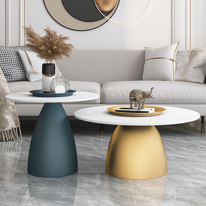 Mid-Century Modern Pedestal Metal Tray Top Round Single Coffee Table