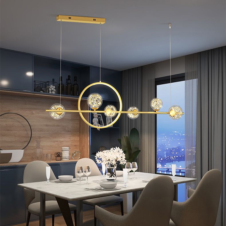 7-Light Contemporary Black/Golden Kitchen Island Lighting LED Ceiling Light for Bedroom