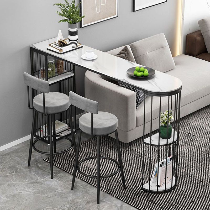 Sintered Stone Bar Table Industrial Dining Table with Storage Shelves