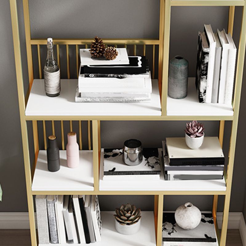Gold Iron Frame Geometric Bookshelf Vertical Open Bookcase with Manufactured Wood Shelf
