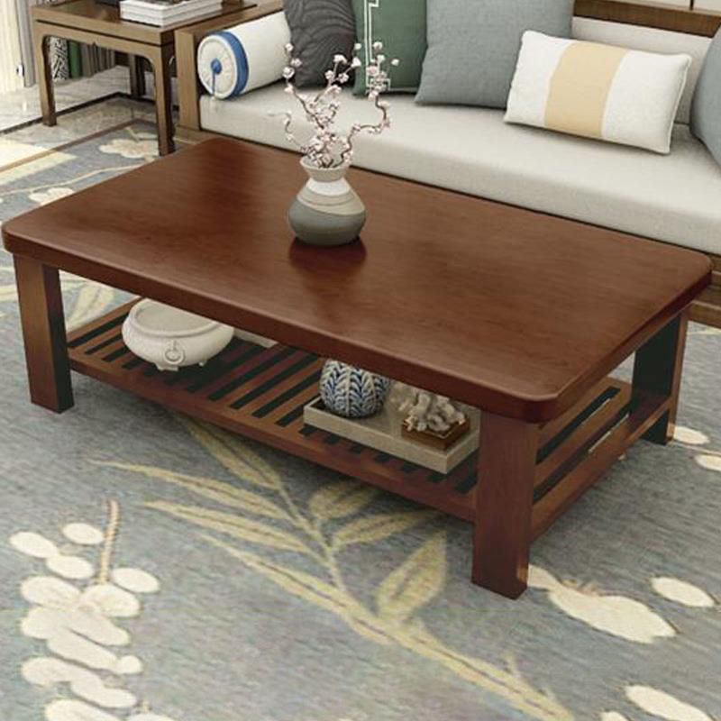 Modern 24.8"H Rectangle Solid Wood 4 Legs Coffee Table with Shelf