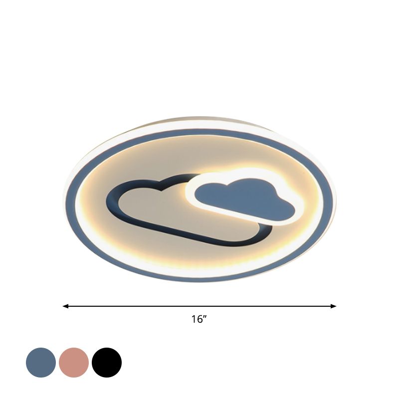 Kids Style Cloud Flush Mount Light Acrylic 16"/19.5" Wide Nursery Ultra-Thin Circle LED Ceiling Lighting in Pink/Blue/Black