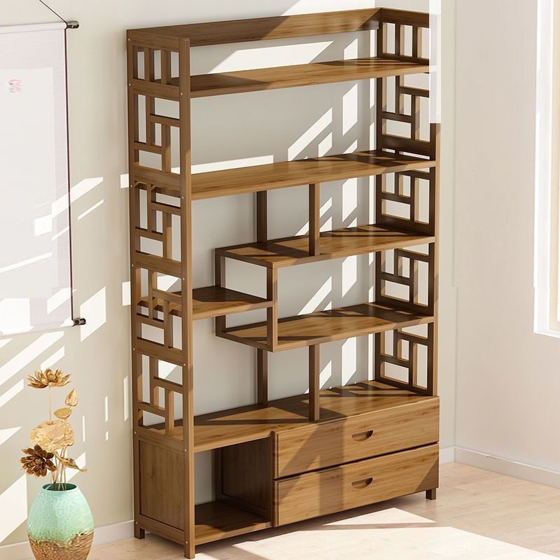 Contemporary Vertical Etagere Open Book Shelf Brown Bamboo Bookshelf for Study Room