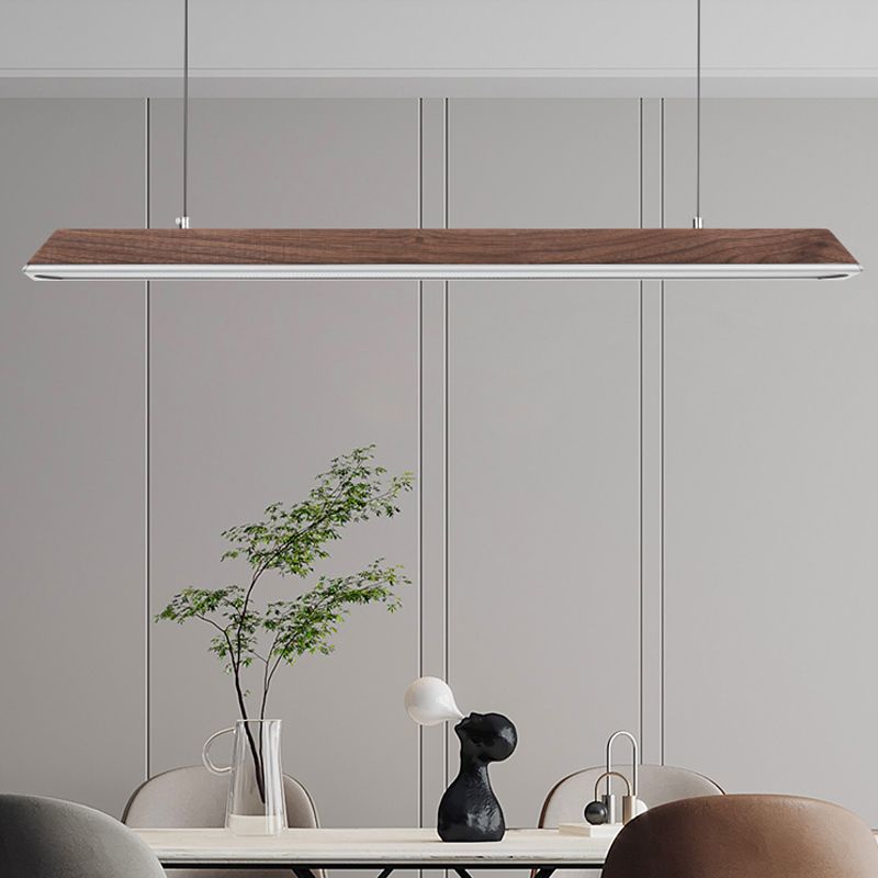 Modern 1-Light Island Light Linear Wood Island Chandelier Lights for Office