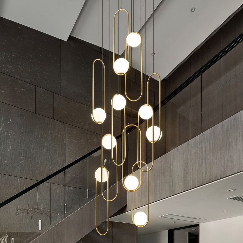 Modern Creative Cluster Pendant Light Wrought Iron Indoor Hanging Light with White Glass Shade