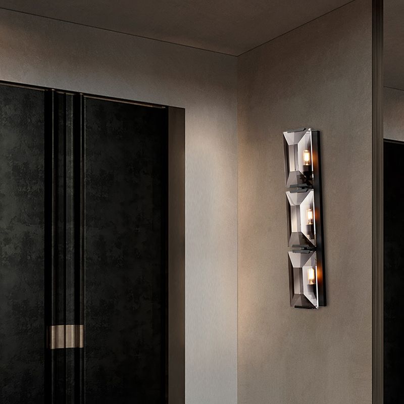 Black/Gold 3 Bulbs Flush Mount Wall Light Vintage Iron Rectangular Sconce Light Fixture