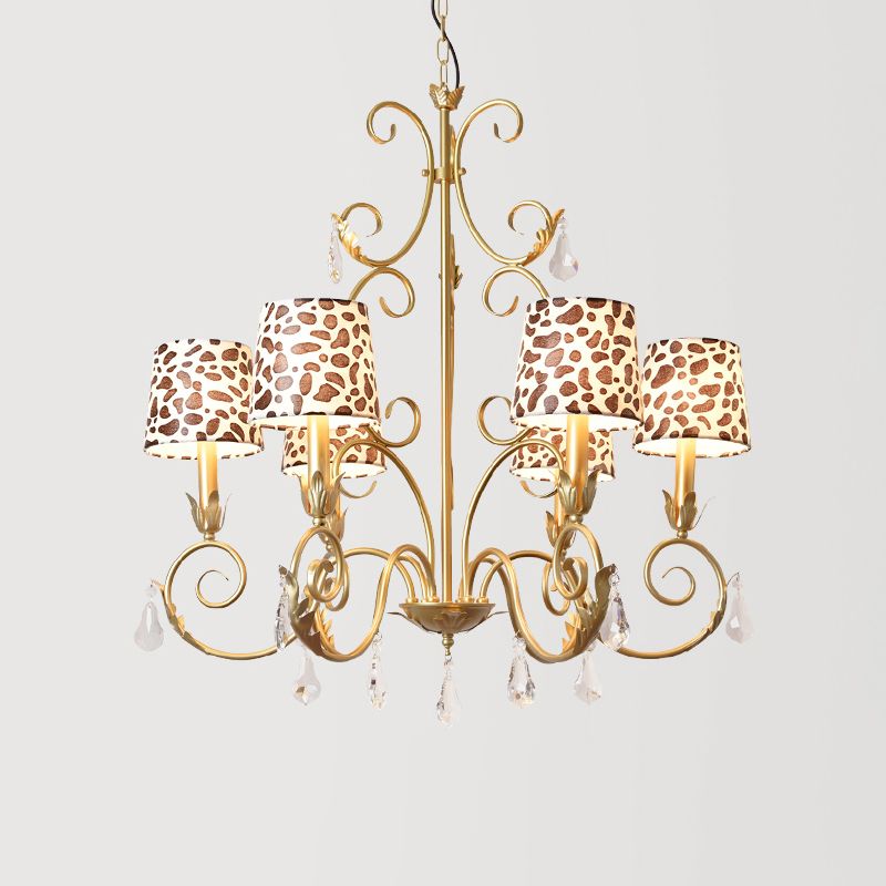 Conisch met zebraprintontwerp kroonluchter klassieke stofschaduw 6/8/10 koppen plafond hanger in goud