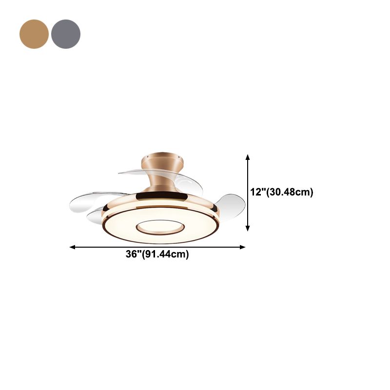 Round Ceiling Fan with Invisible Blades Modern Style Dining Room LED Semi Flush Light