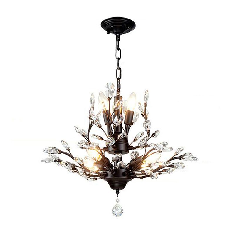 Branch Shaped Living Room Pendant Light Country Style Crystal Chandelier Light Fixture