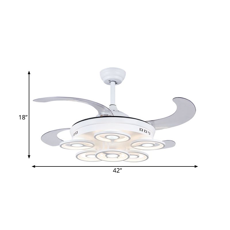Cirkel acryl hanger ventilator lamp Noordse led slaapkamer semi -flush mount verlichting in wit met 4 heldere messen, 42 "breedte