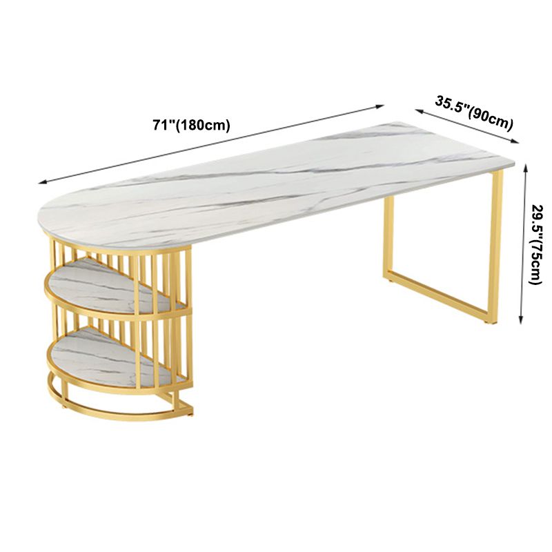 Contemporary Dining Table Sintered Stone Dining Table with Gold Double Pedestal