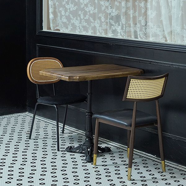 Industrial Kitchen Dining Table Solid Wood Table with Black Metal Pedestal Base