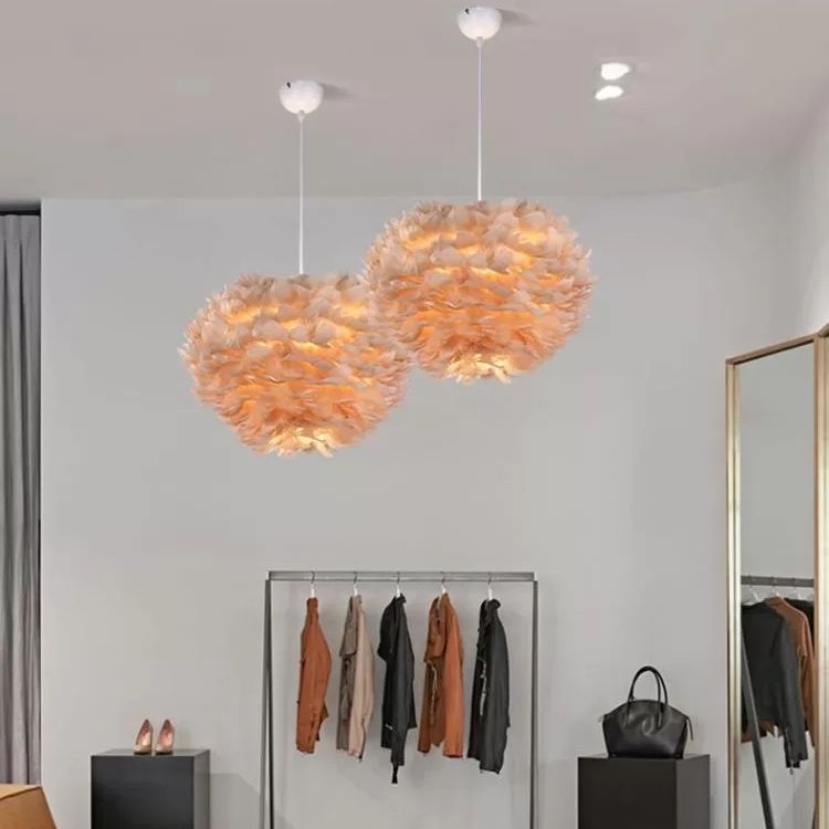 Art Deco Feather Pendant Lighting Modern Nordic Creative Globe Hanging Ceiling Light for Bedroom