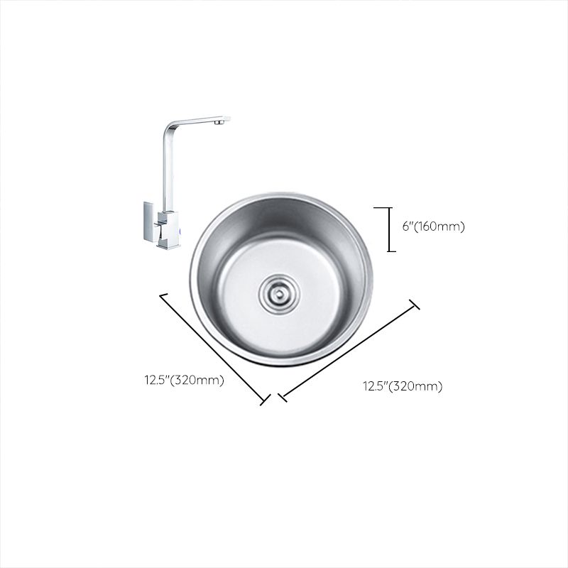 Round Single Bowl Kitchen Sink Stainless Steel Sink with Drain Strainer Kit